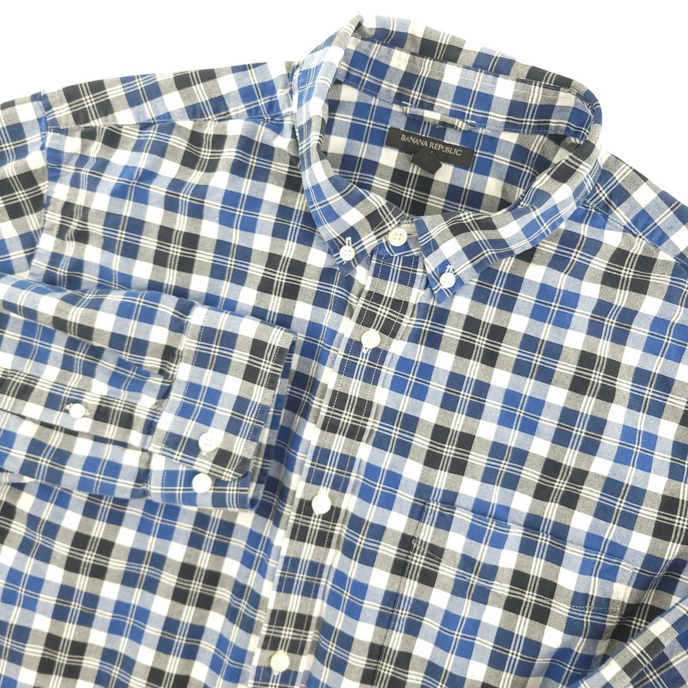 Banana Republic Shirt Mens 2XL Blue Plaid‎ Long Sleeve Button Down Cotton Casual